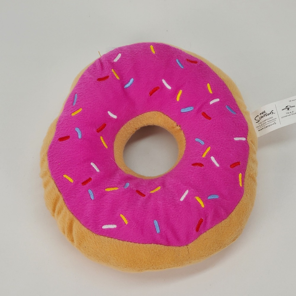 The Simpsons Universal Studios Pink Frosted Donut Plush Lard‎ Lad Sprinkles 8.5"